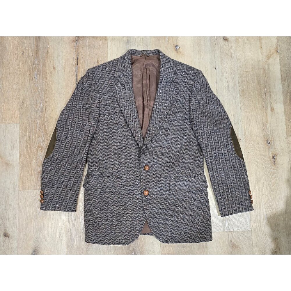 Vintage Levis Wool Tweed Blazer Mens Size 38S Brown Herringbone Elbow Patch